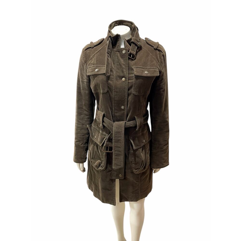 Esprit Utility Belted Jacket Green Brown Military Style Women’s Size Small - Picture 2 of 15